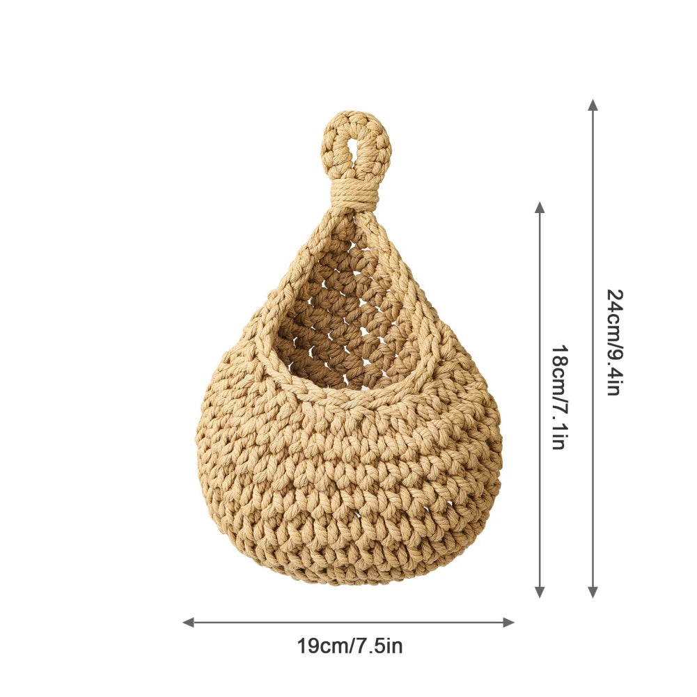 Handwoven Hanging Wall Vegetable Fruit Basket Organizer Container Decor for Kitchen Garden Mount Wall Plant Flower Onion Storage