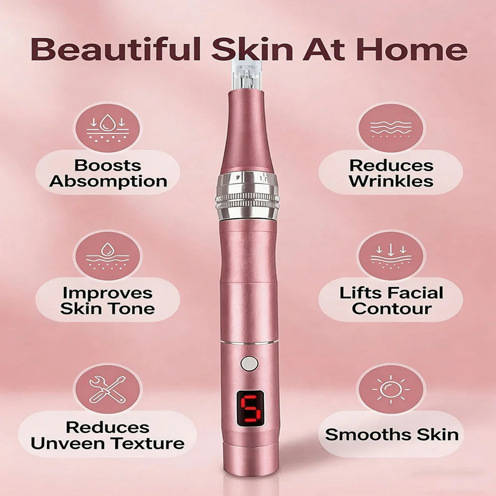 Rechargeable Portable Electric Facial Massager Lightweight with 4 Replacement Heads for Face Neck Skin Care Beauty Tool