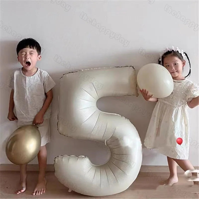 10/5/1Pc Brown Beige Cream 18inch Heart Balloons Cream Number Balloons 1 2 3 4 5 6 Birthday Number Foil Balloon Helium Air Globo