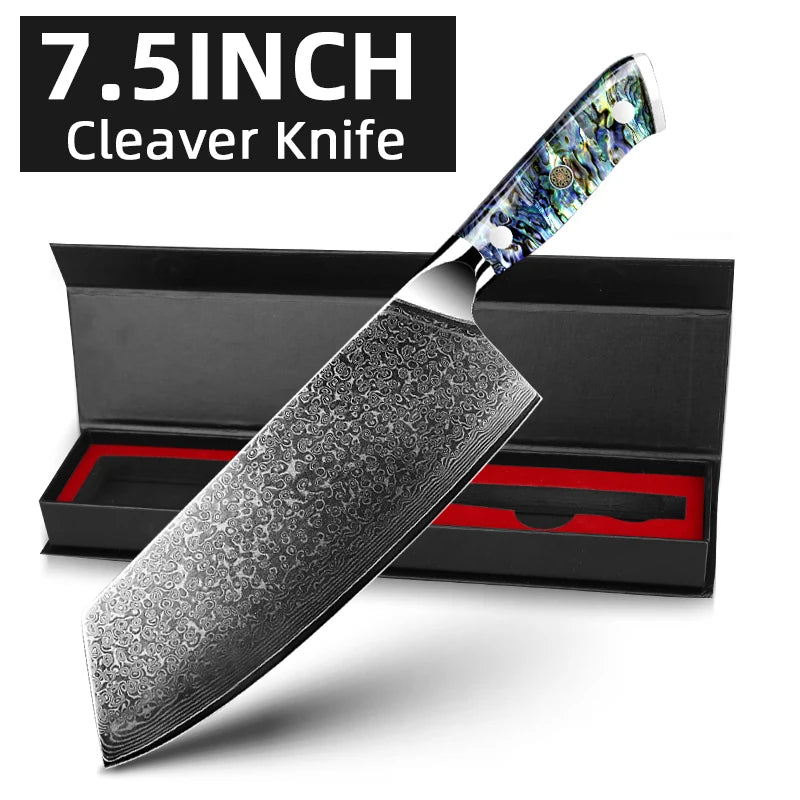 Damascus Knife Chef Knife Japanes VG10 67 Layer Steel Cleaver Paring Bread Knife Lasting Sharp Abalone Shell Handle Kitchen Gift