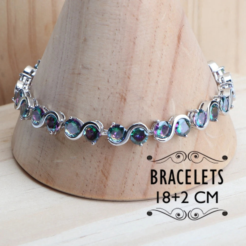 925 Sterling Silver Rainbow Zircon Bridal Jewelry Set