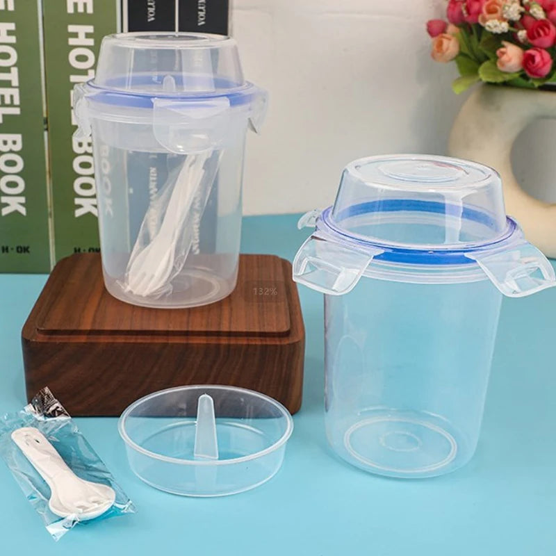 Breakfast Fruit Oat Yogurt Salad Cup With Lid And Spoon Fork Two-layers Food Storage Bento Box Fitness Fat-Reduced Taper Bowl