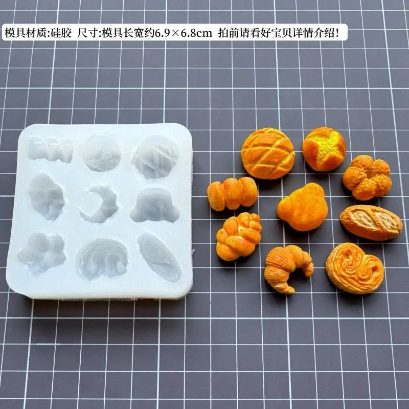 Miniature Food Toy Simulation Bread Silicone Mold DIY Dollhouse Croissant/waffle/baguette/wagashi Quick Modeling Clay Mold