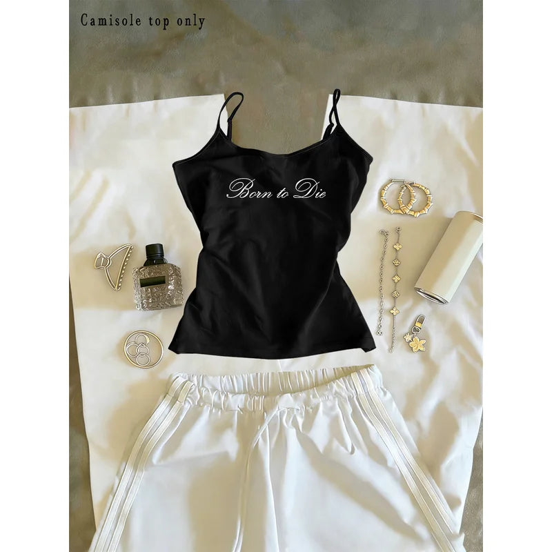 Women's Y2K Sexy Sleeveless Camisole Tank Top -Adjustable - Black