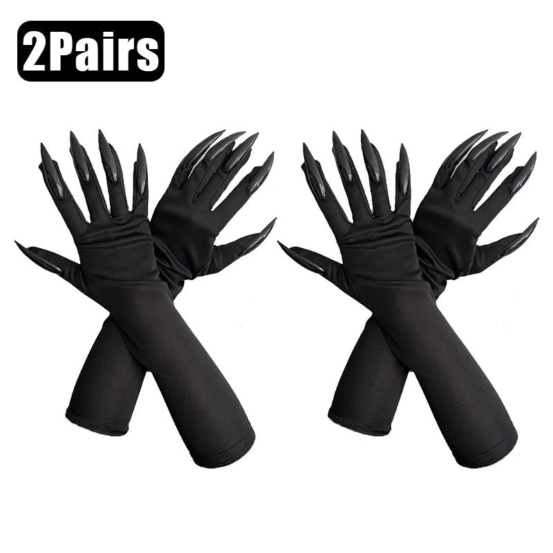 5/1pair Scary Long Nails Gloves Halloween Cosplay Ghost Claw Black Nails Finger Gloves Arm Sleeves Party Costumes Props Supplies