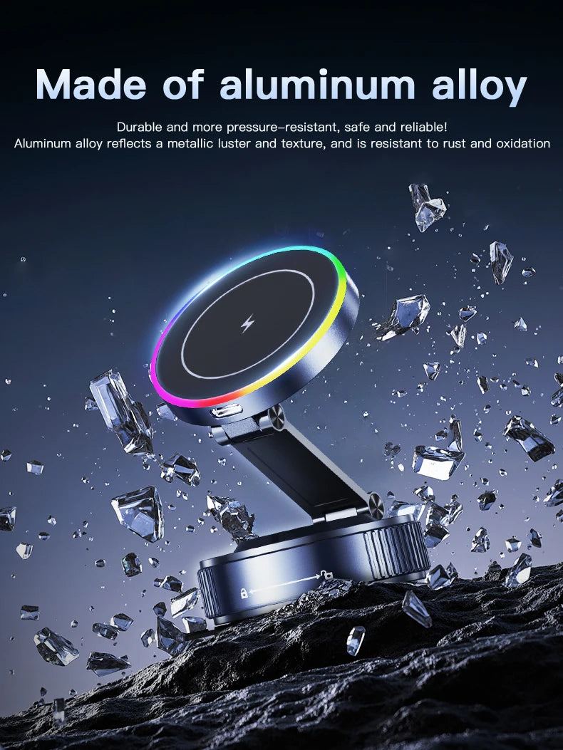 15W Car Magnetic Wireless Charger Vacuum Bracket Phone Holder for Magsafe iPhone 17~12 Pro Max Fast Charging Suction Cup Station
