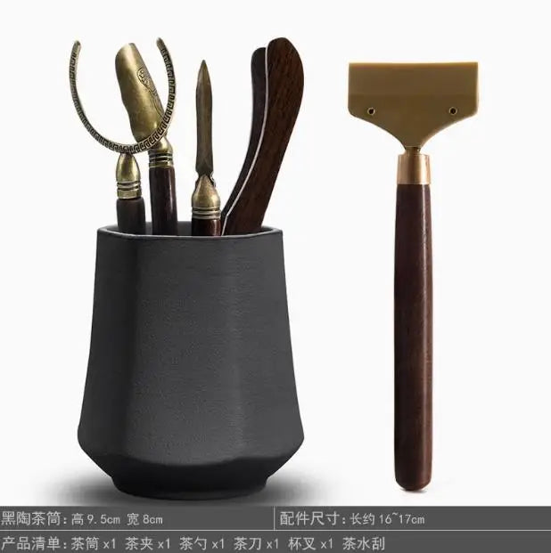 Kungfu Tea Set Accessories, Tea Ceremony, Six Gentlemen Whole Set, Black Sandalwood, Solid Wood Tea Clip, Bamboo Tweezers