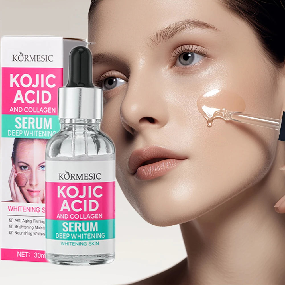 Kojic Acid Collagen Whitening Freckle Serum Remove Dark Spots Fade Melasma Melanin Brighten Repair Dull Face Skin Care Cosmetics