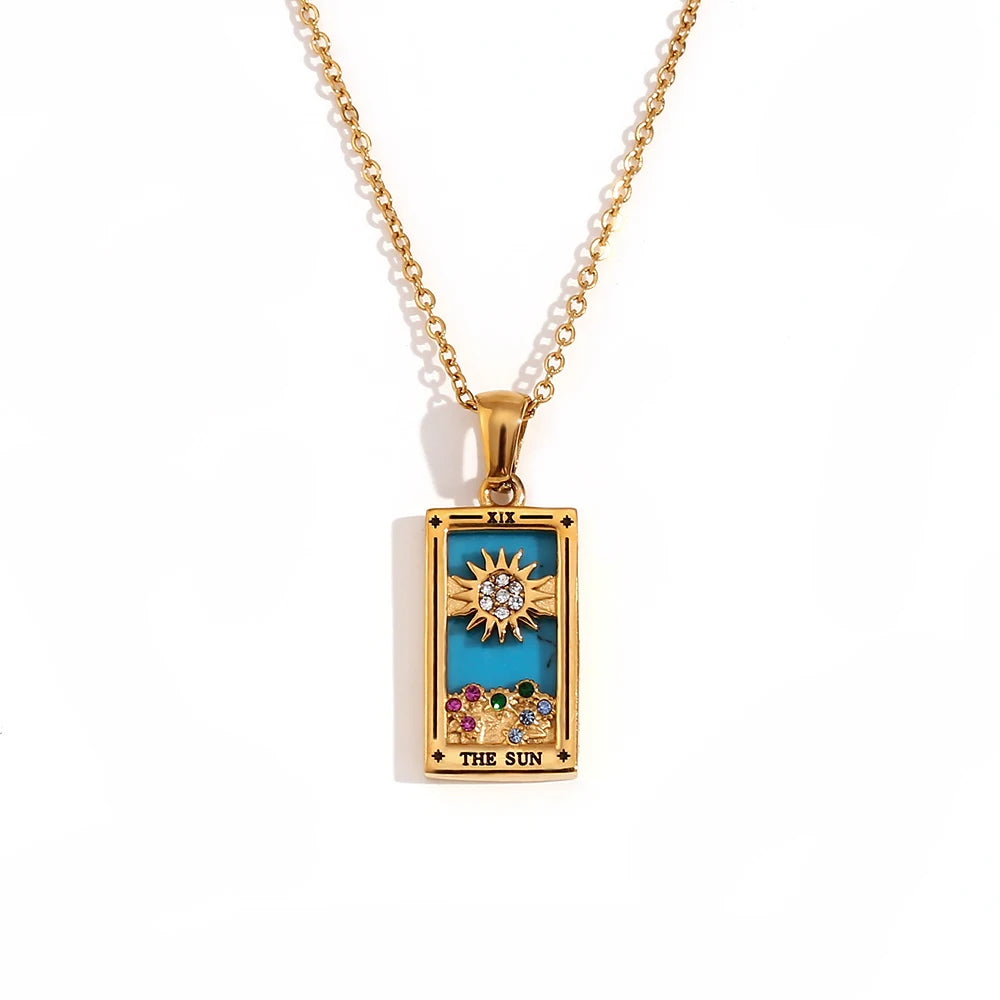 Tarot Charm Necklace, 18K Gold Plated Steel