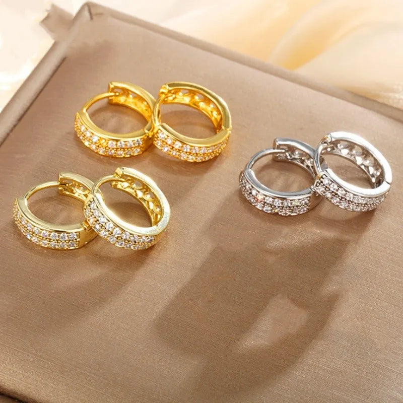 6/8/10/12mm Silver Color Double Row Zircon Hoop Earrings for Women
