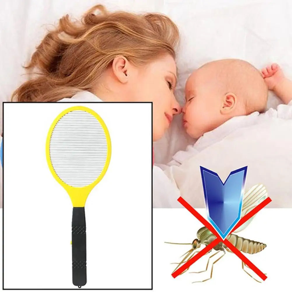 1pc Yellow Electric Mosquito Swatter Steel Mesh Stripes 1500-2000V High Voltage Powerful Shoc Kitchen Home Camping