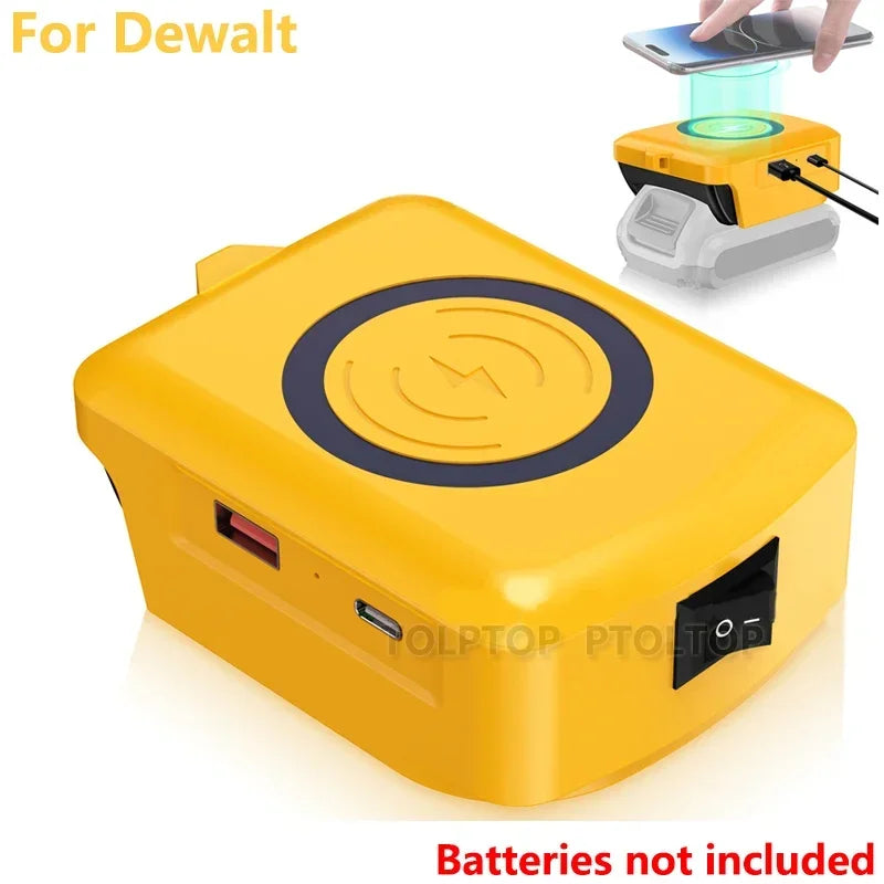 Li-ion Battery wireless Phone charger for Makita/Dewalt/Milwaukee18V with USB TYPE-C Port Fast charging Portable Power Bank