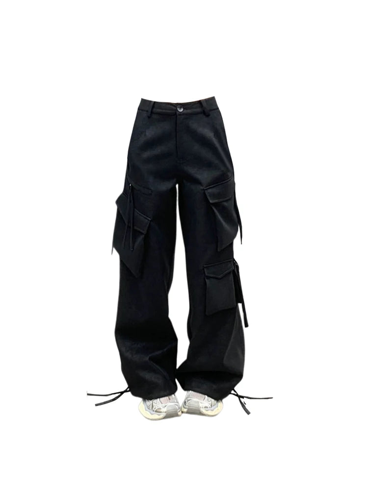 Women's Black Gothic Cargo Pants Y2K 90s Vintage Harajuku Retro