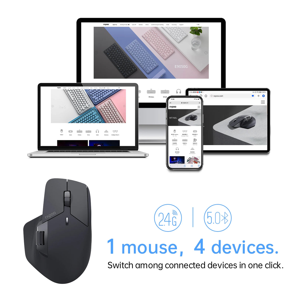 Rapoo / Multi-Mode Rechargeable Wireless Mouse Ergonomic 4000 DPI