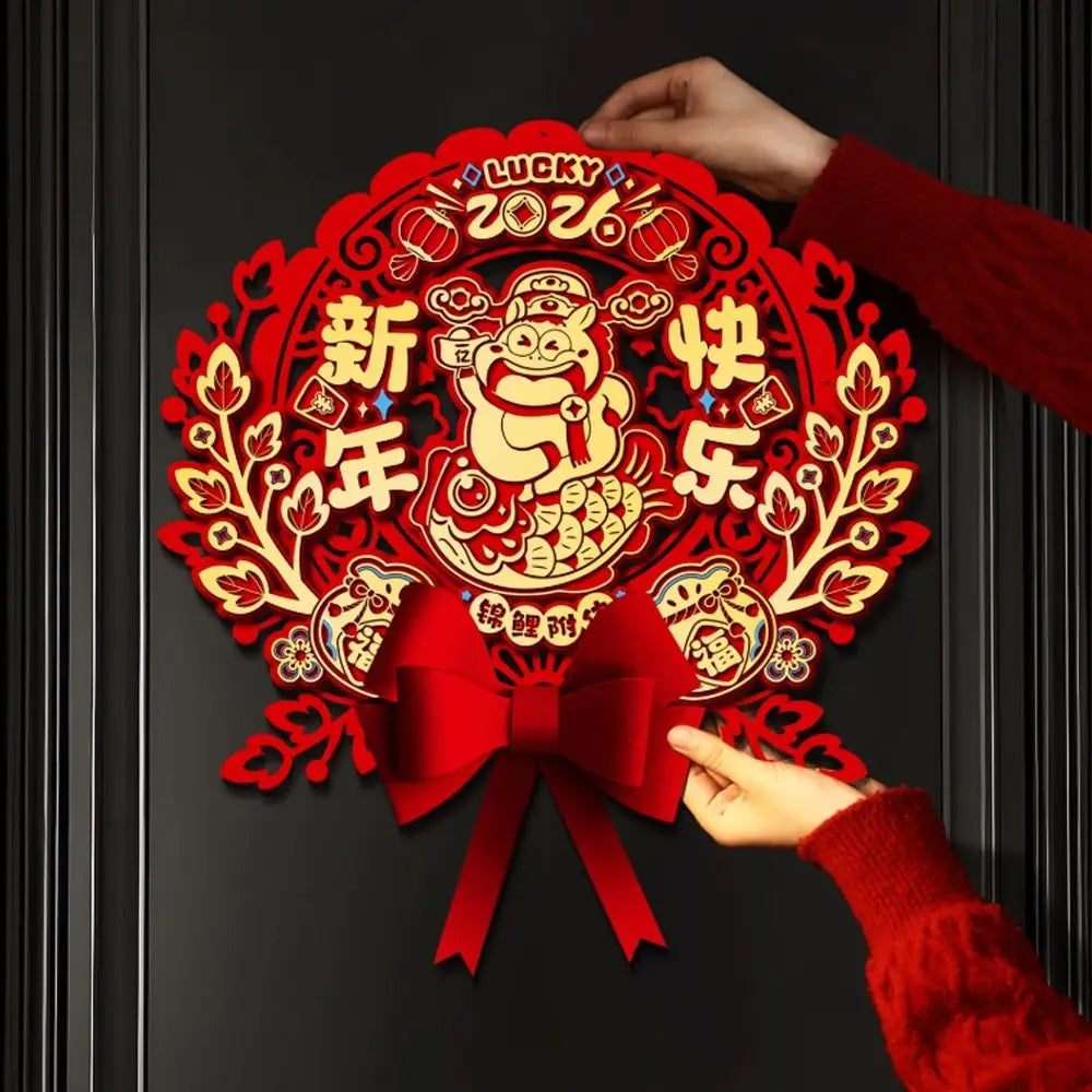 Chinese 2026 Horse Year Door Sticker Nonwovens Traditional Fu Character Sticker Blessing Cartoon New Year Wall Sticker