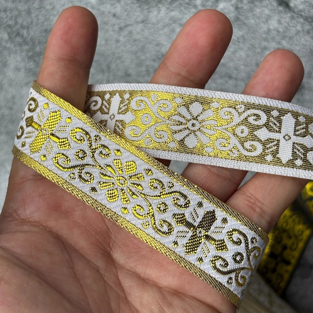 7 Meters 1 Inch 25MM Gold Color Silver Color Vintage Ethnic Embroidery Ribbon Boho Lace Trim DIY Clothes Bag Embroidereds Fabric