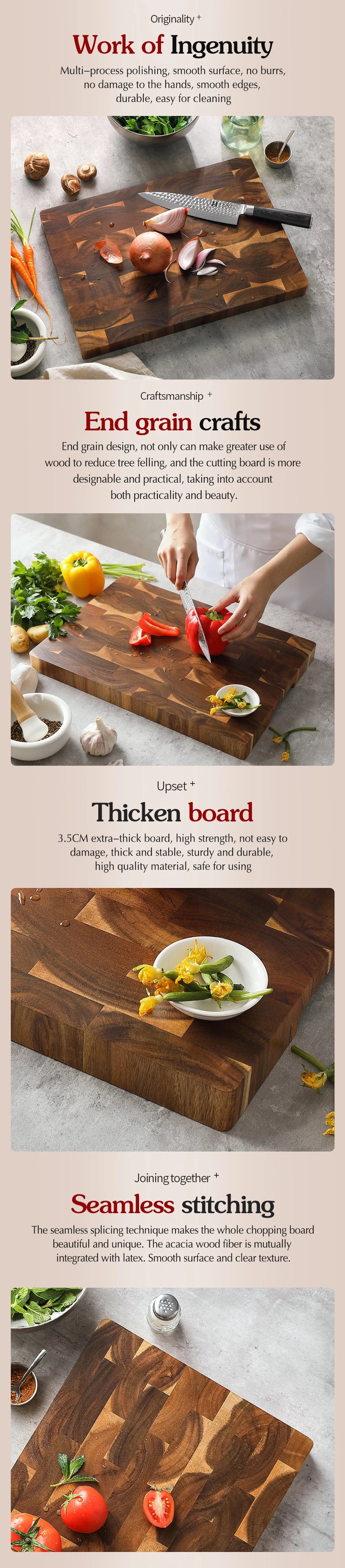HEZHEN Acacia Wood Splicing Cutting Board End Grain Kitchen Double Sided Chopping Board used as a Pallet