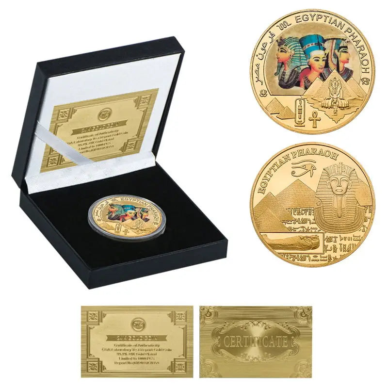 Egyptian Pharaoh Gold Plated Commemorative Coin Egypt Challenge Coin Art Craft Souvenir Business Gift for Collection Home Decor
