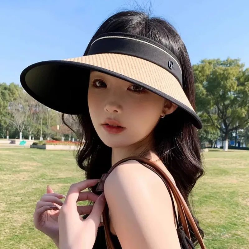 3 Colors Foldable Wide Brim Straw Sun Hats Portable UV Protection Cap Breathable Sunscreen Hat for Women Men Outdoor Beach Hat
