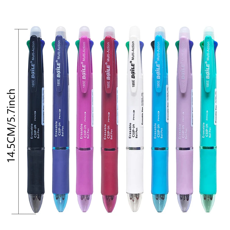 Multicolor 5 In 1 0.7mm Erasable Gel Pen Black