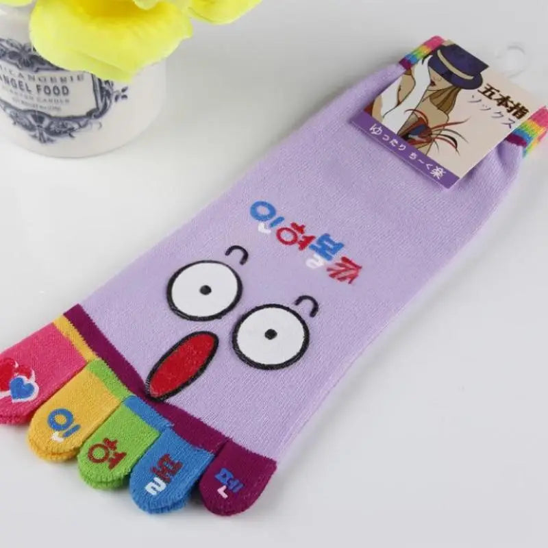 NEW Cute Cartoon Five-toed Crew Finger Socks, Breathable Short Cotton Socks for Casual Wear, Novelty Toe Socks with Funny Design