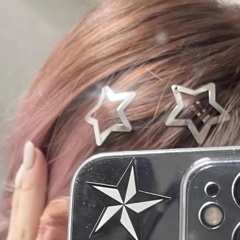 Non-Slip Star Hair Clips Y2K Metal Snap Barrettes Five-Pointed