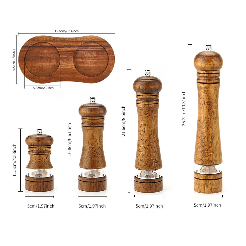 4"6"8"10" Manual Pepper Mills Salt And Pepper Grinder With Adjustable Ceramic Spice Wood Pepper Grinder Handheld Herb Seasoning