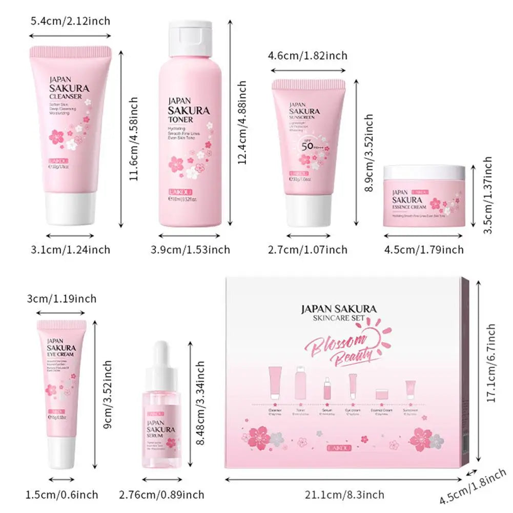 6PCs Sakura Skin Care Sets & Kits With Cleanser,Serum,Eye Cream,Sunscreen Cream Beauty Products For Women Gift Sets Routine Kit