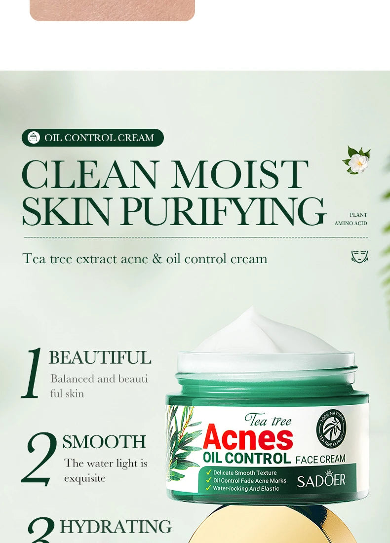 Tea Tree Acne Removing Cream Facial skincare Oil Control Face Gel Creams Hydrating Moisturizing Facial Cream Skin Care Set