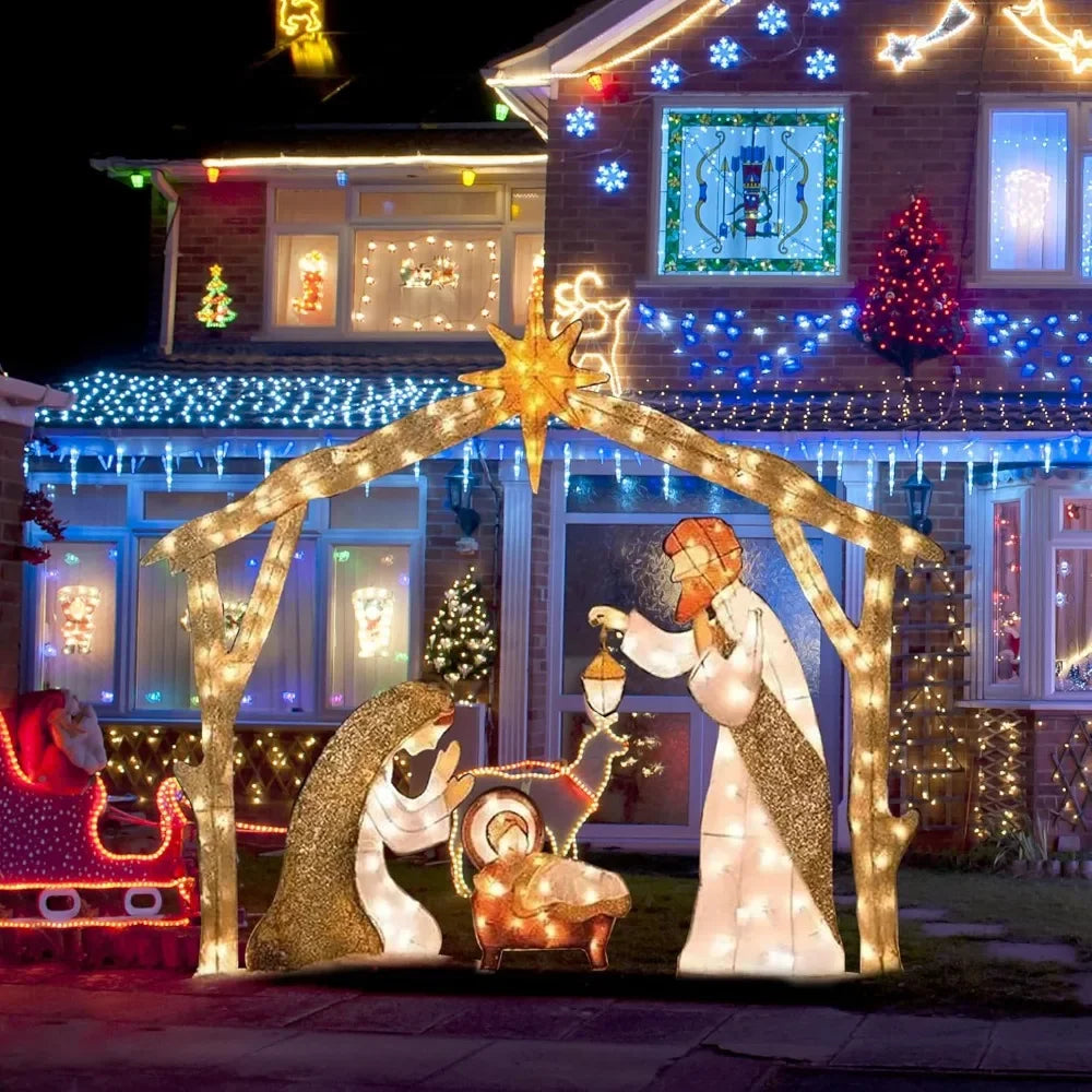 5.5FT Outdoor Lighted Nativity Scene With light Waterproof Nativity Scene Christmas Decoration Easter Yard Decoration