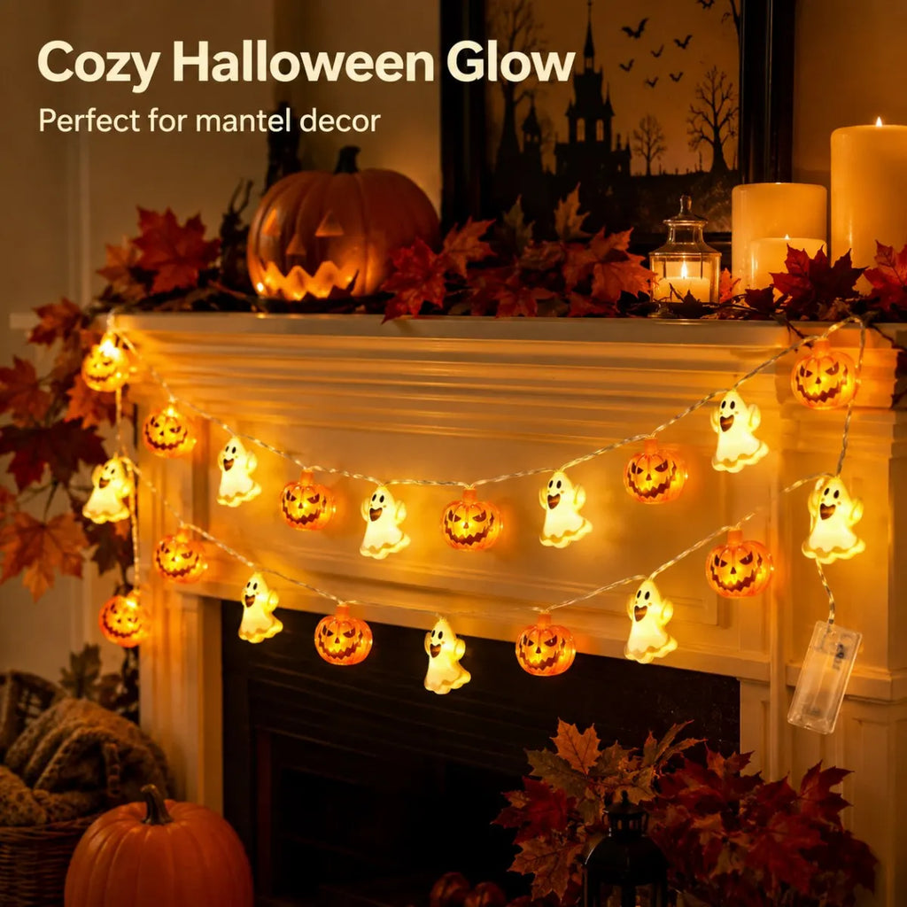 1PC 10/20LED Halloween Ghost &amp; Pumpkin String Lights Mixed