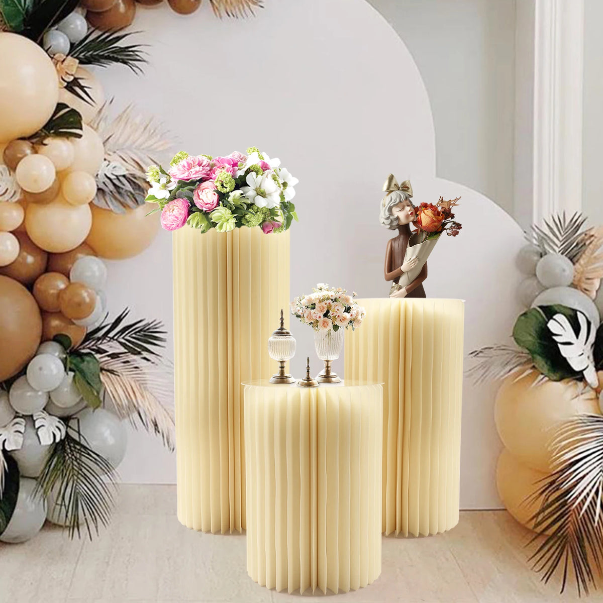 3‑Pack Foldable Honeycomb Paper Cylinder Flower Stands