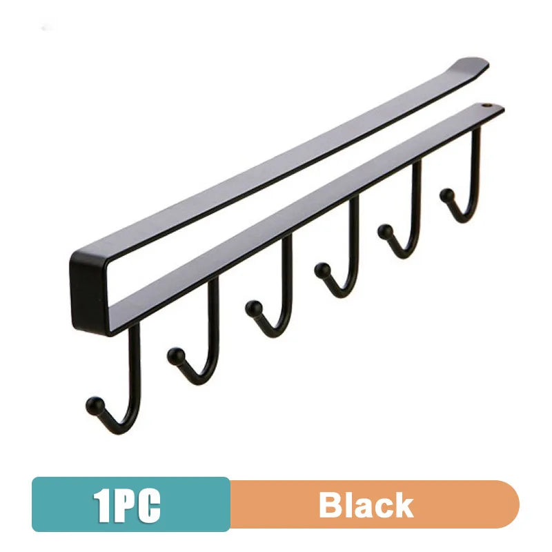 1/2pcs 6 Hook Coffee Cup Mug Holder Black White Hooks Shelf Multifunction Kitchen Cabinet Sundries Organizer Storage Hanger