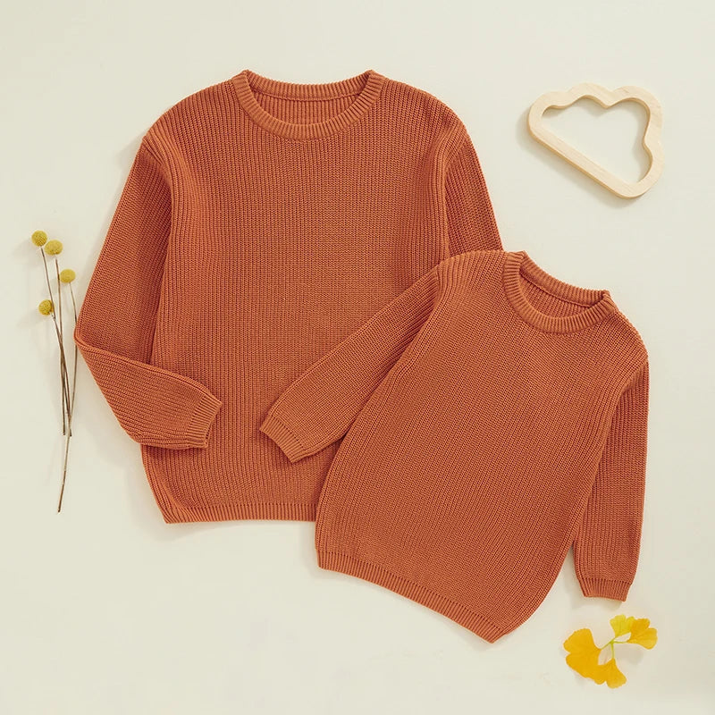 Autumn Winter Fashion Mommy and Me Matching Sweaters Solid