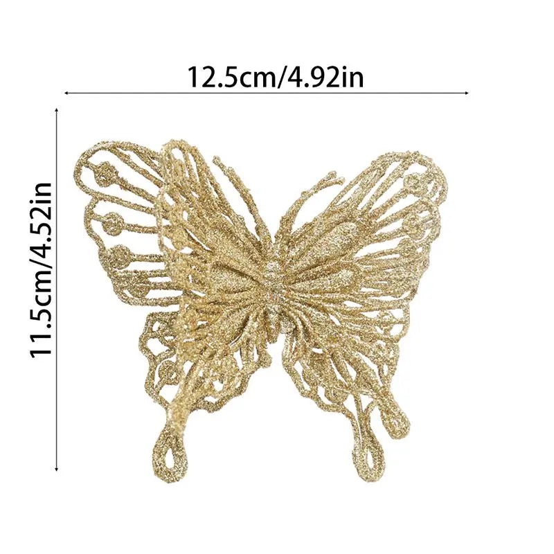8/16Pcs Christmas Decoration Butterfly Ornaments Glitter Xmas Tree Pendant Navidad Home New Year 2026 Decor Wreath Supplies