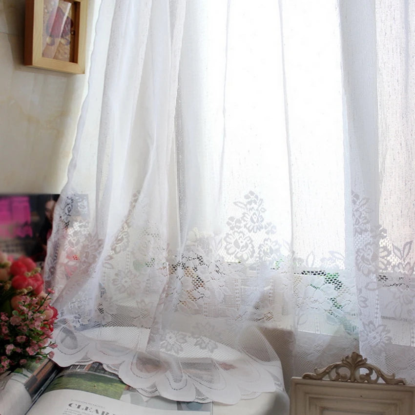 1pc White Lace Sheer Curtains Dining Room Kitchen Cafe Voile Valance Short Curtain Window Treatment Door Curtain Drapes
