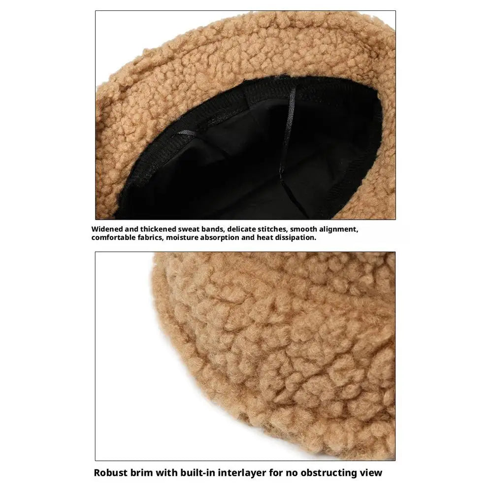 Korean Fisherman Hat Pure Color Warm Embroidered Letter Beanie Plush Light Weight Cap Unisex Casual Bucket Hat