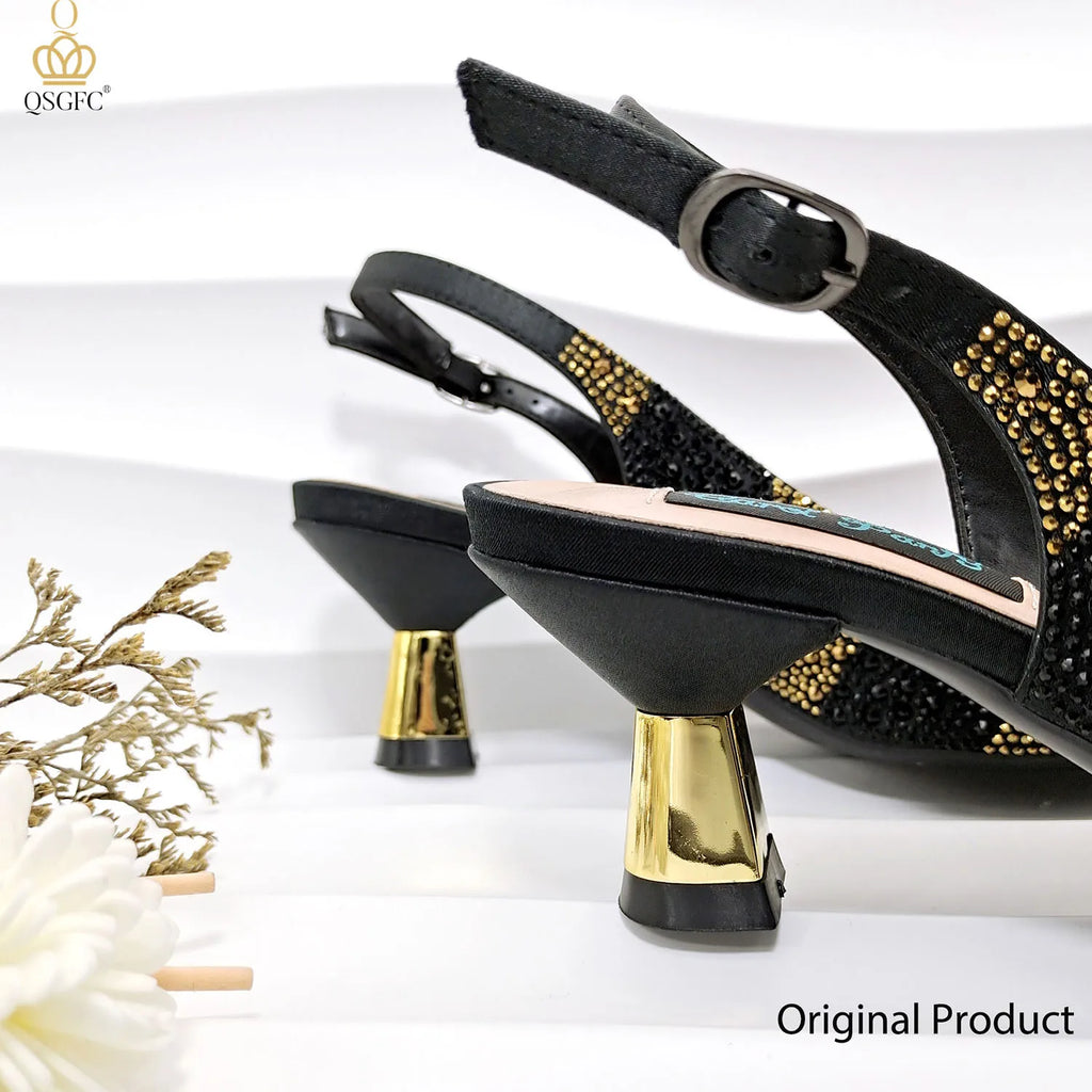 Black and Gold Italian Shoes and Bag Set