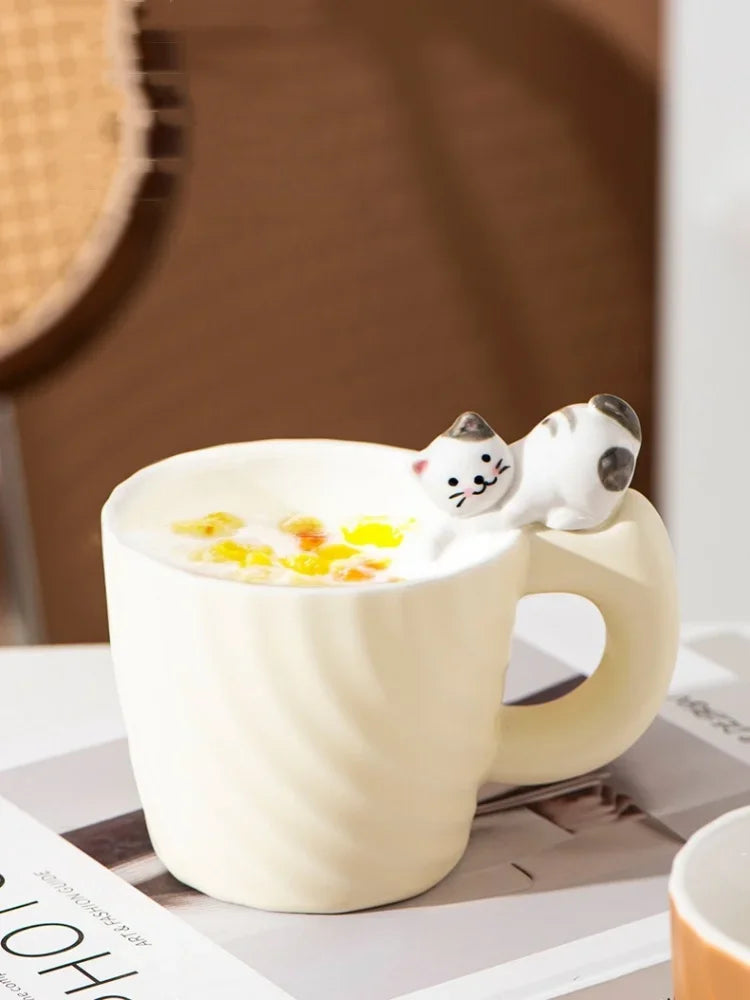 Creative Cartoon Cat Ceramic Mug Cute Cat Cup Children's Milk Breakfast Home Office Coffee Cups Tea Cup Gift Frends Drinkware