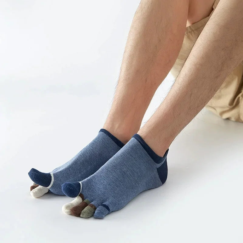5 Pairs Summer Man Toe No Show Socks Invisible Shallow Mouth Thin Sweat-Absorbing Breathable Cool Five Finger Boat Socks Ankle
