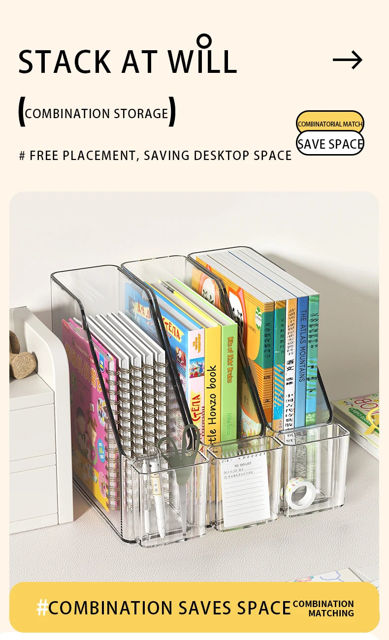 Vertical File Holder, Clear PET Desk Organizer and Storage Bins Holding for Magazines, Binders, Notebooks, Envelopes, Multi-purp