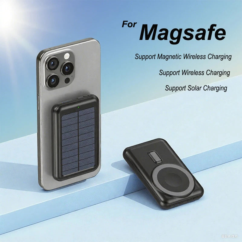 Solar Power Bank 10000mAh Magnetic Wireless Charger Magsafe Powerbank for iPhone 16 15 14 13 12 Mini Portable Induction Charger