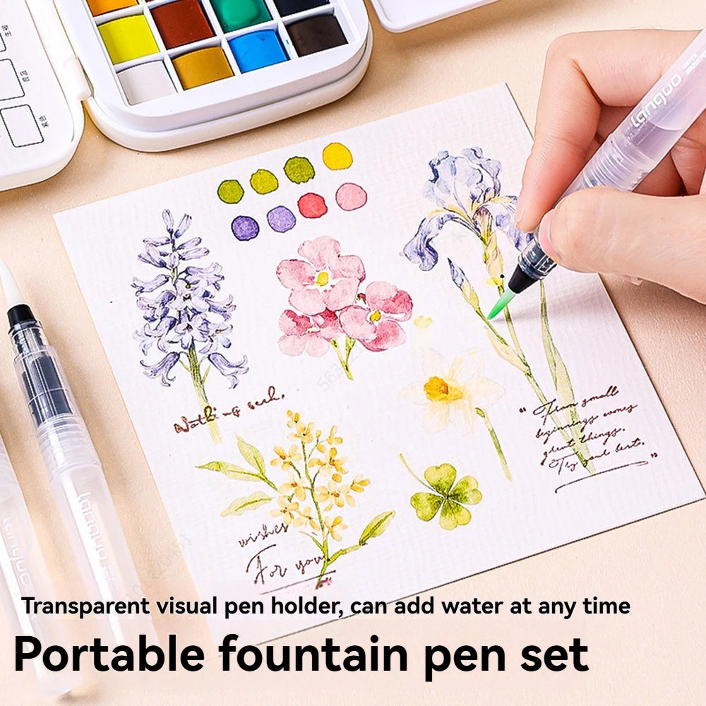 Set Refillable Water Brush Ink Pen For Water Color