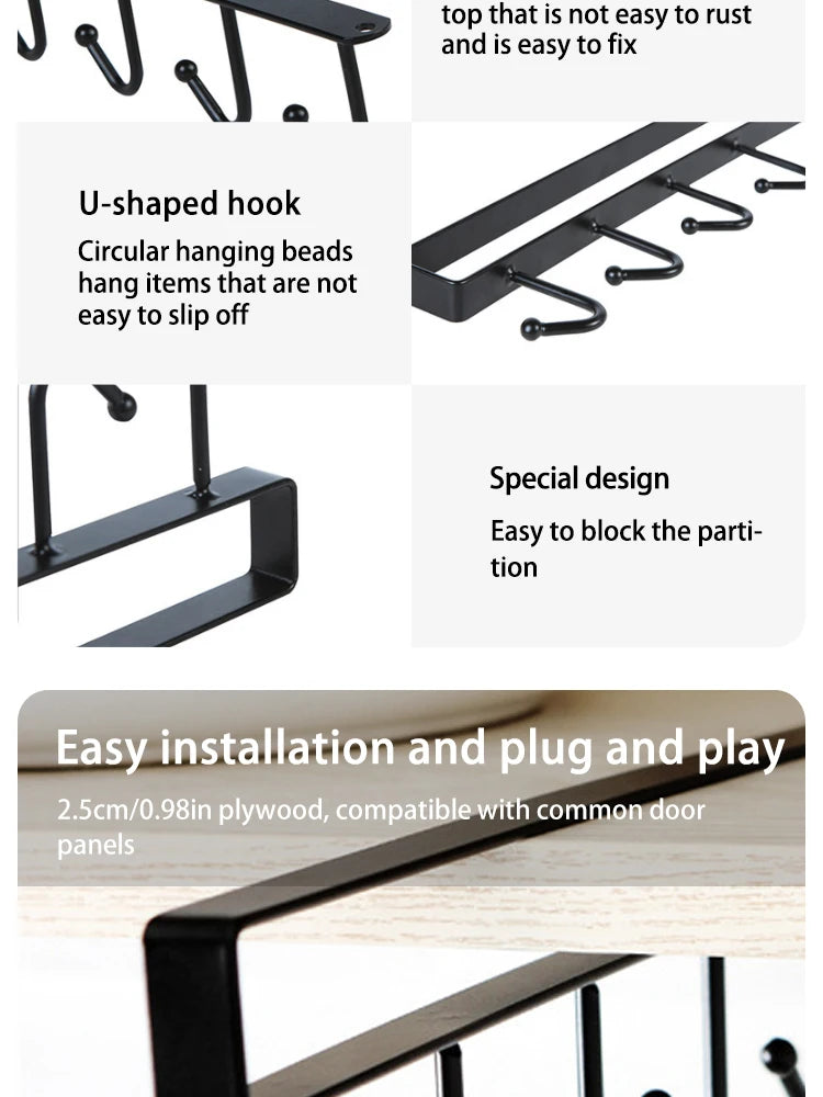 1/2pcs 6 Hook Coffee Cup Mug Holder Black White Hooks Shelf Multifunction Kitchen Cabinet Sundries Organizer Storage Hanger