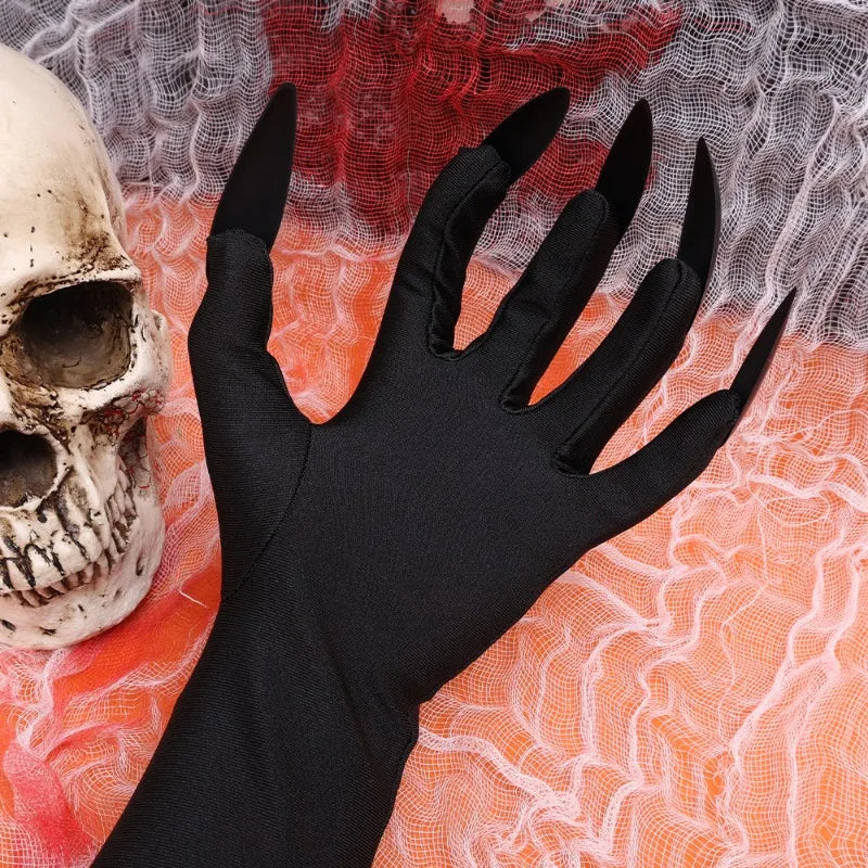 5/1pair Scary Long Nails Gloves Halloween Cosplay Ghost Claw Black Nails Finger Gloves Arm Sleeves Party Costumes Props Supplies