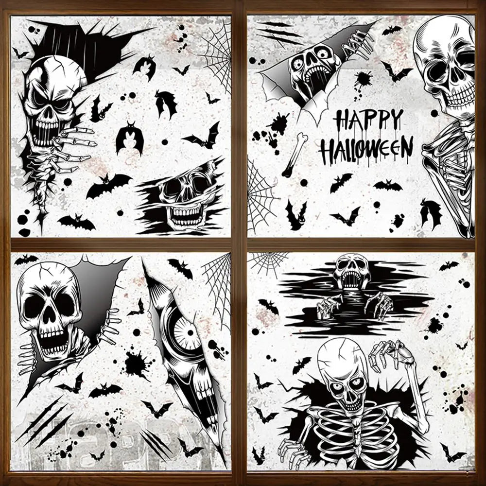 Halloween Skeleton Window Stickers - the Grim Reaper Haunted House Decoration Static Cling for Glass Door and window