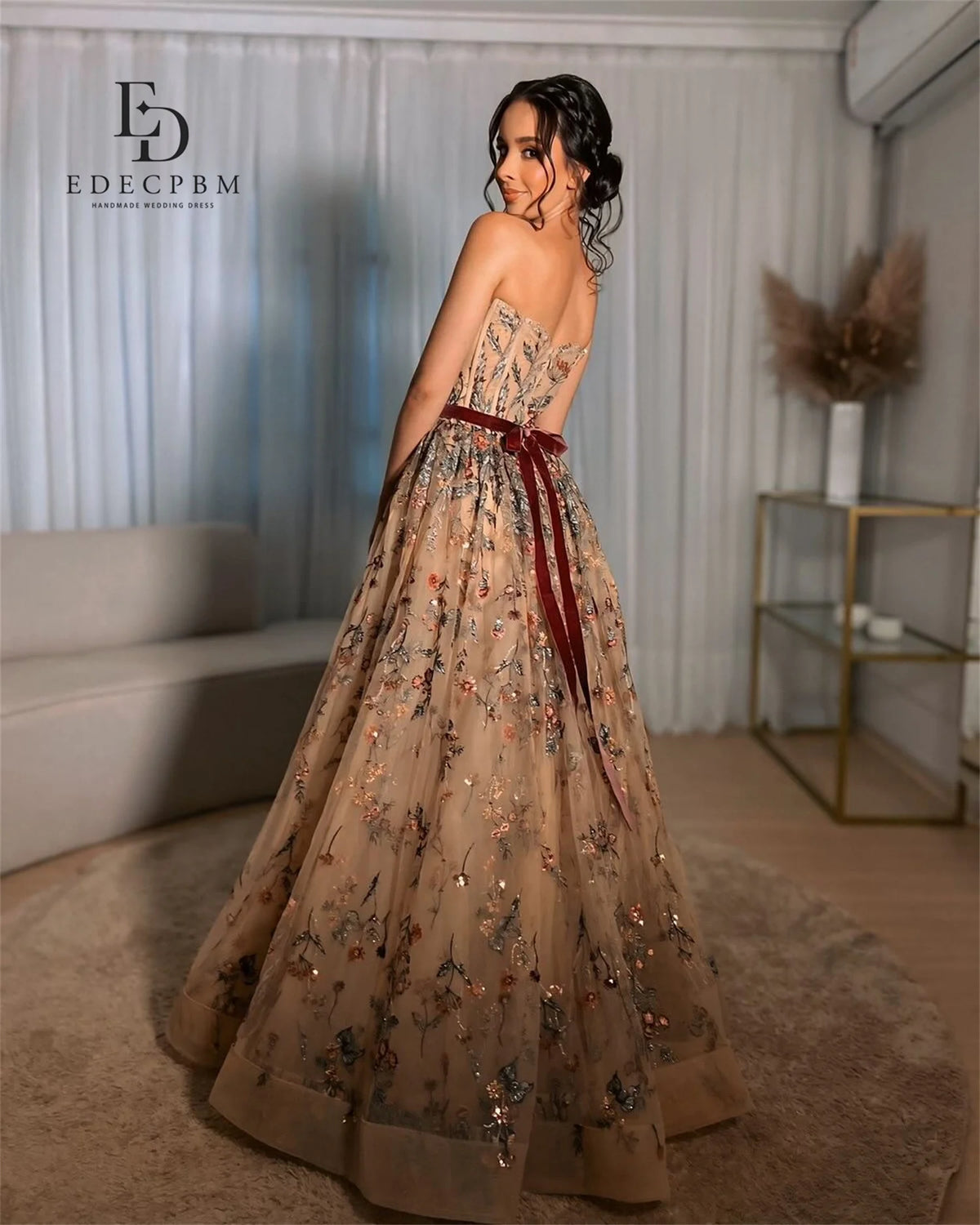 EDECPBM Customized Nice Dresses for Women Evening Dress Wedding Party Dresses Special Occasion Dress Flower Fabric Robe Womens