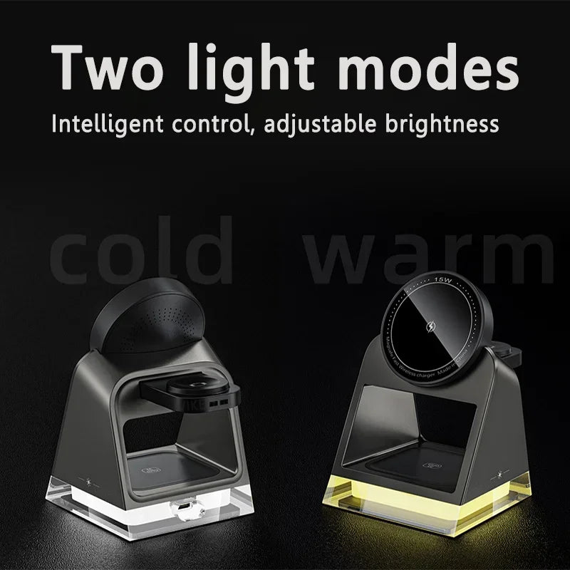 3 in 1 LED Light Magnetic Wireless Charger for iPhone 15 14 13 12 Pro Max iWatch 8 7 Airprods Pro Fast Wireless Charging Station