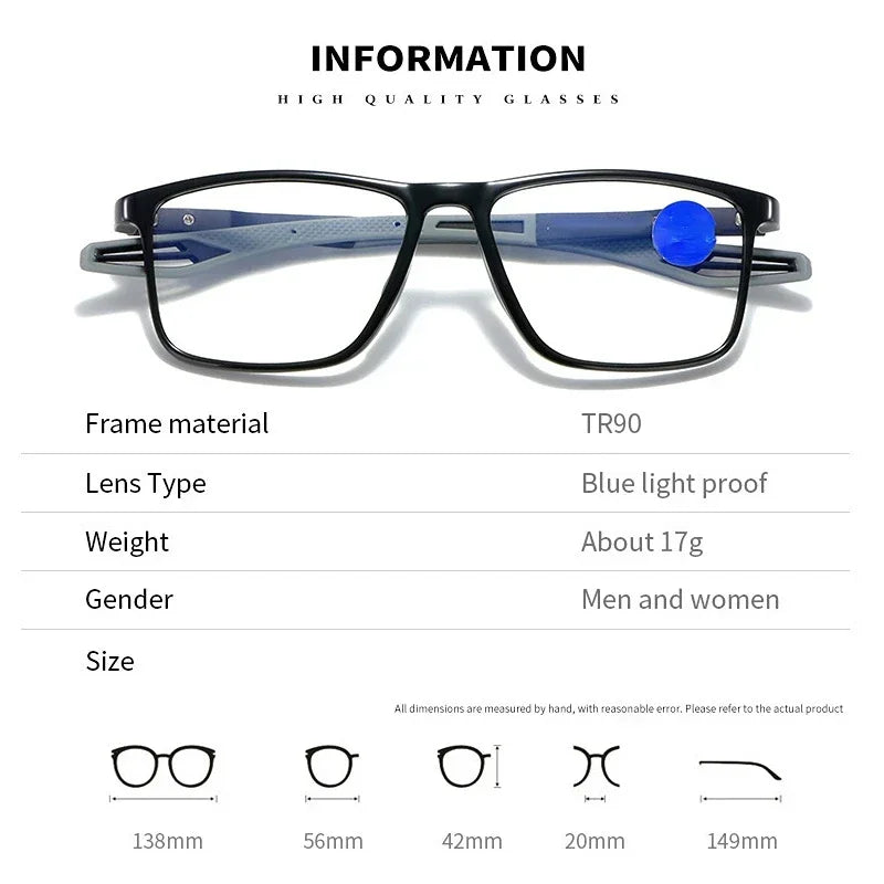 0 +25 +50 +75 +100 Reading Glasses Anti Blue Light Elderly Eyewears Men Women's Large Frame Eyeglasses