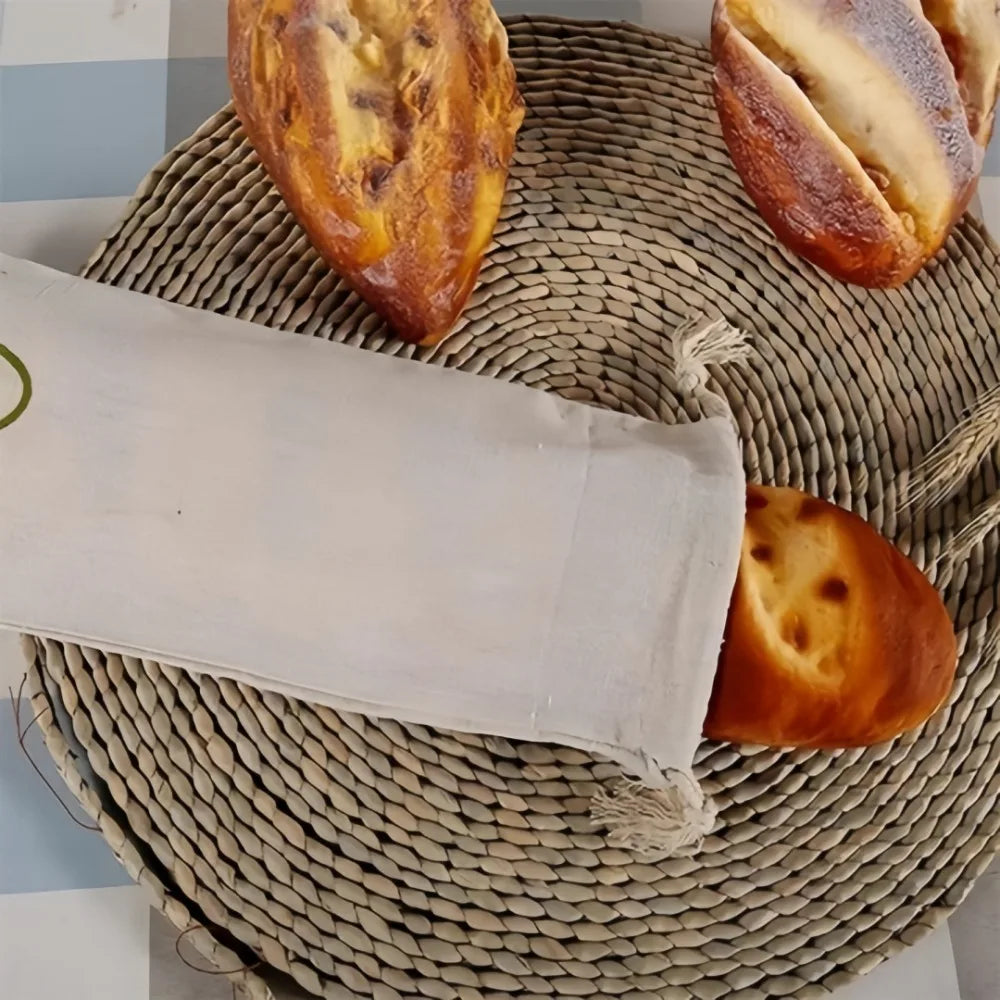 Reusable Linen French Loaf Bread Bags Portable Drawstring Bag for Homemade Kitchen Artisan Bread Fresh Friendly Keeping Storage